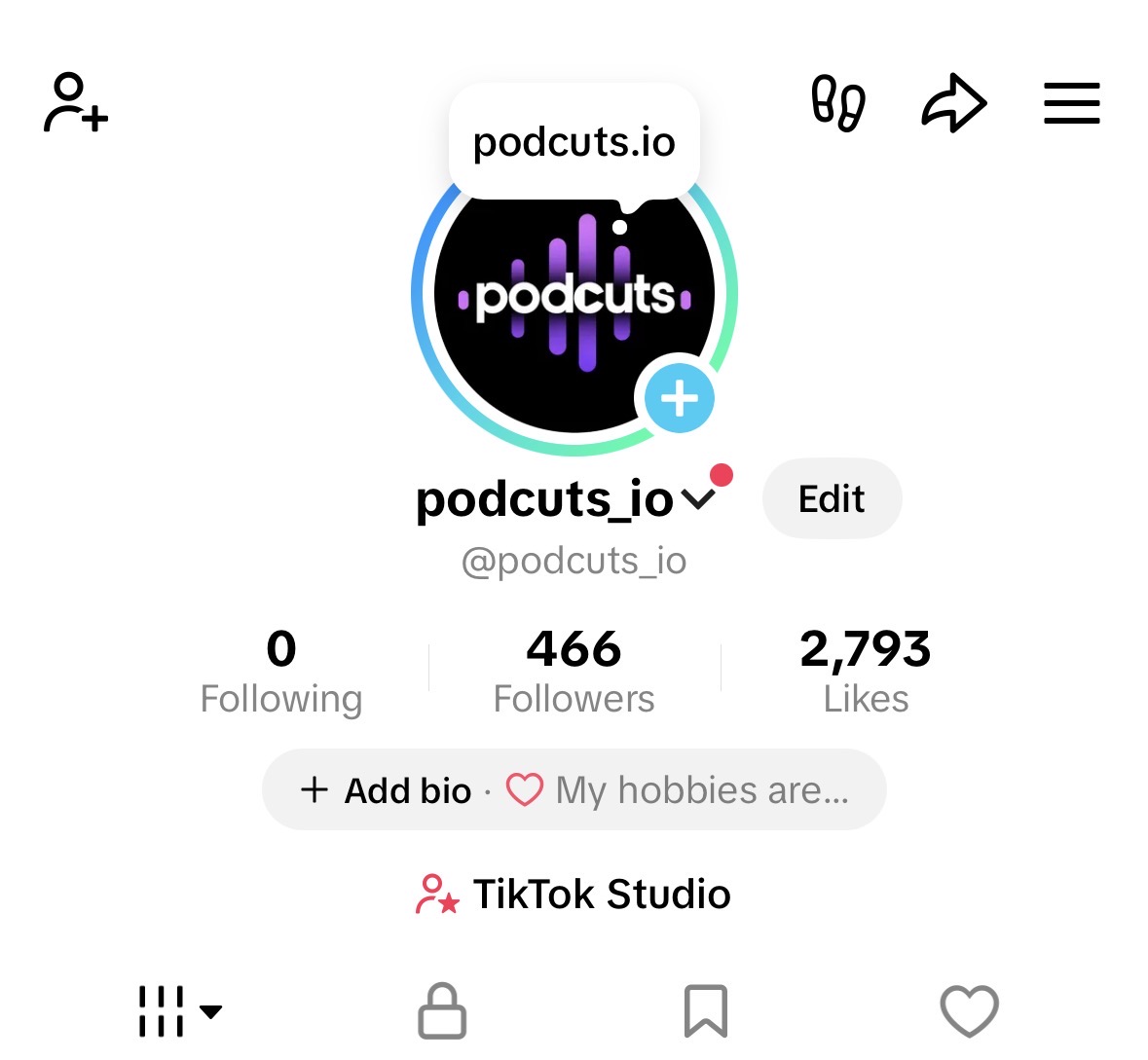 TikTok profile showing 466 followers