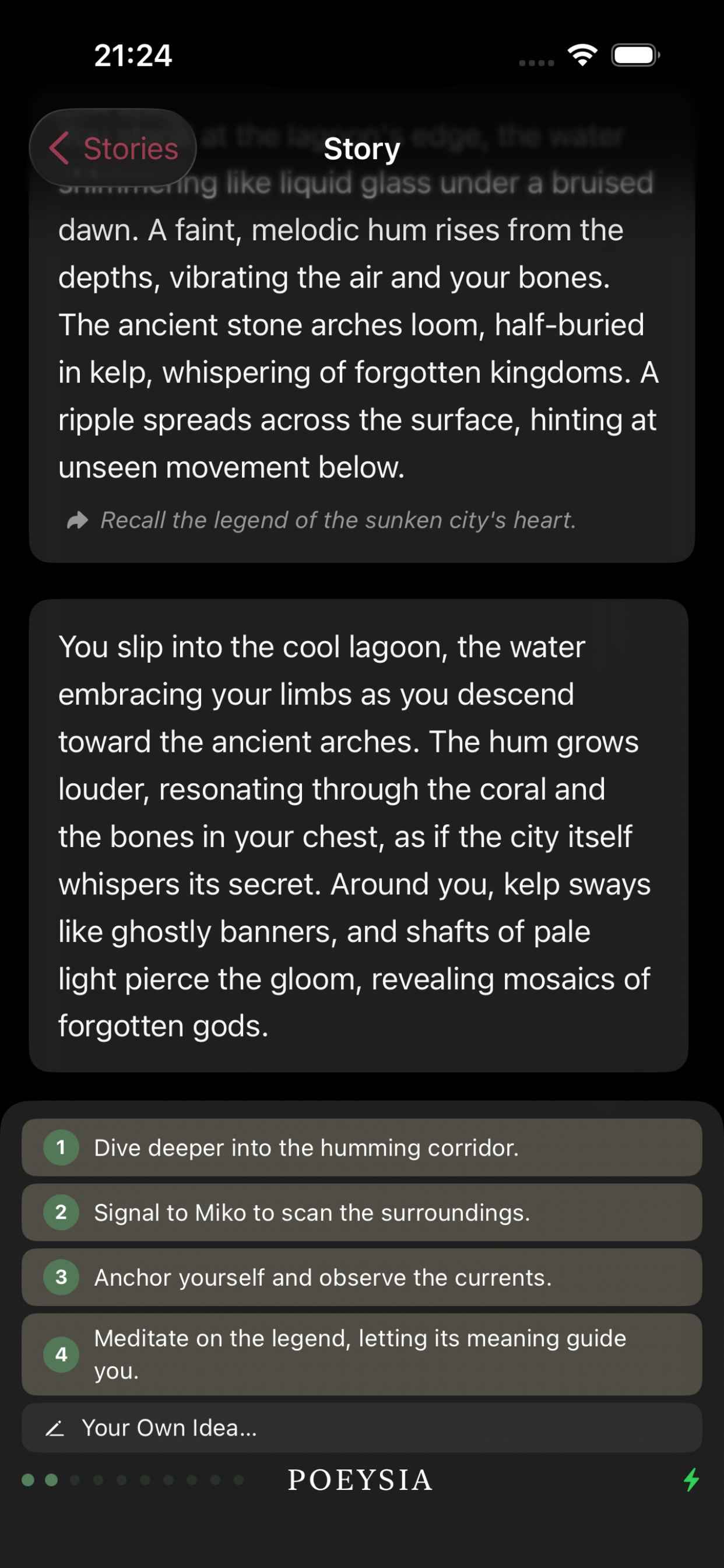 Poeysia Storytelling choice screen