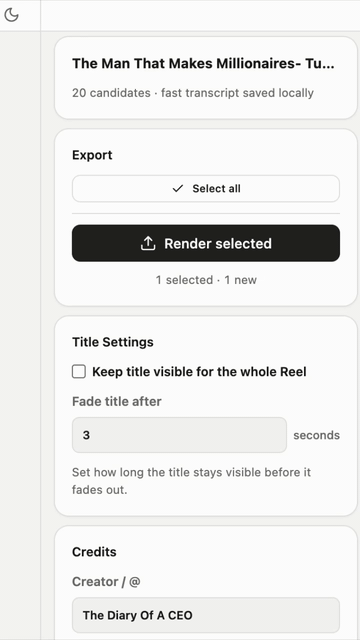 PoeysiaPRO export workflow preparing selected clips and export settings