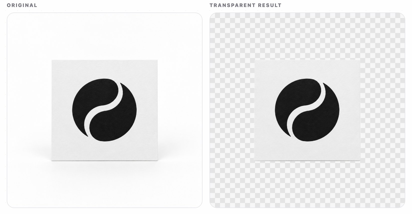 Before and transparent result for a white logo source image