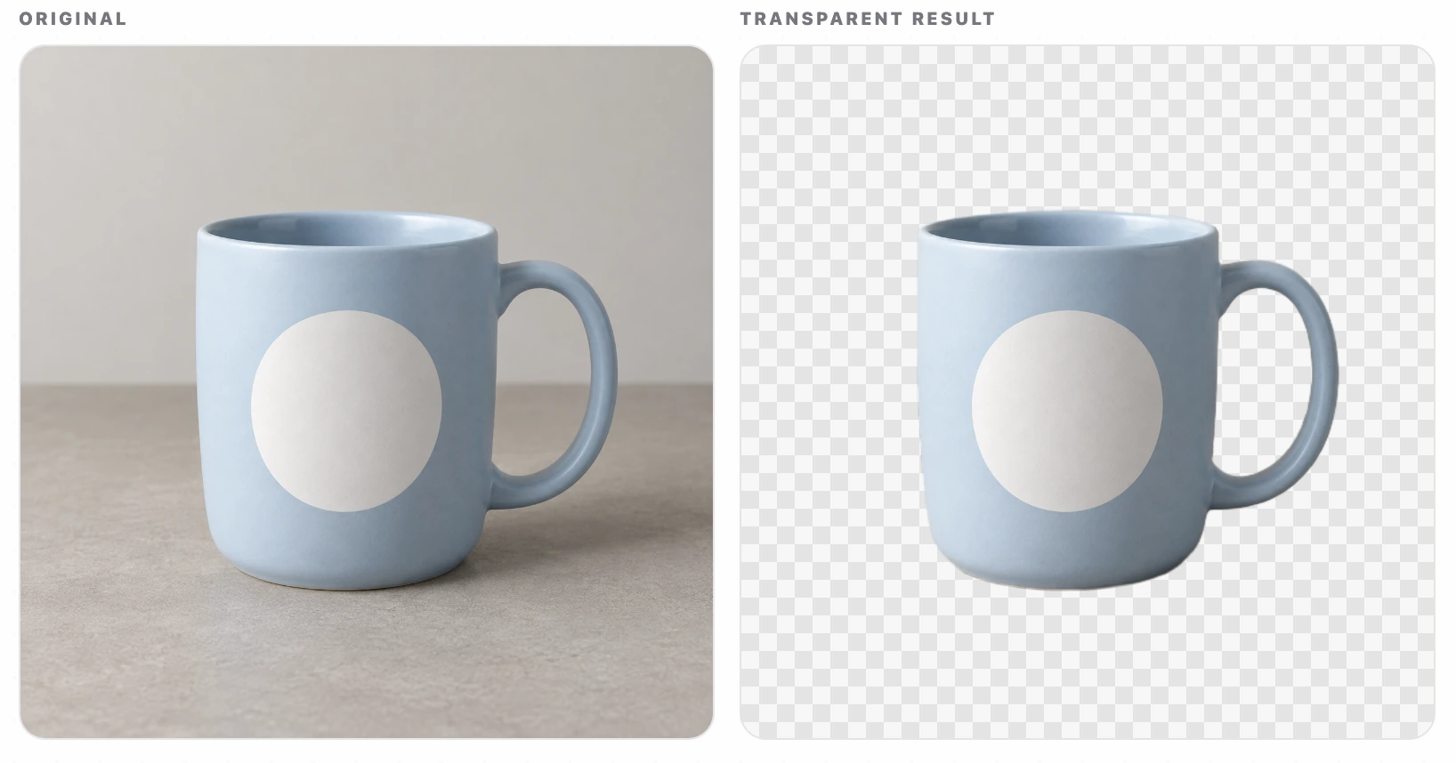 Before and transparent result for a pale blue ceramic mug